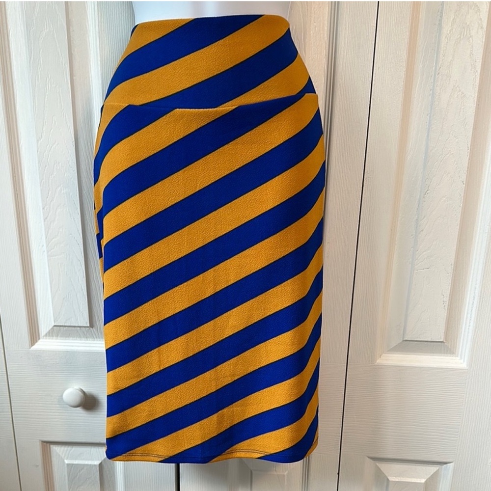 LuLaRoe Blue and Gold Cassie Pencil Skirt